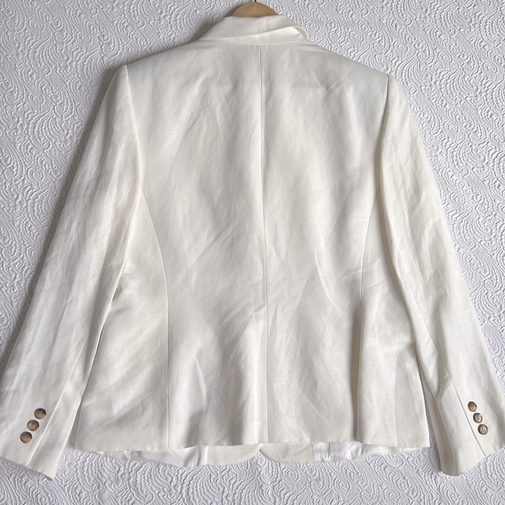 Tahari White Tailored Blazer Professional Style Linen Blend Size 14 - Picture 10 of 13